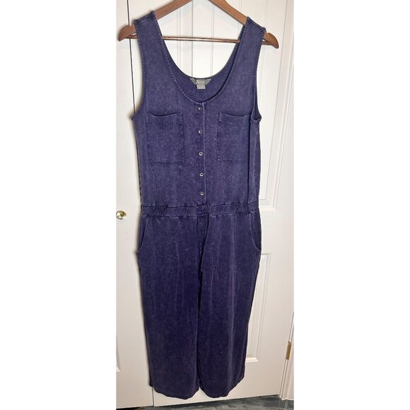Natural Reflections Women's L Wide Leg Cropped Jersey Knit Blue Jumpsuit Romper - Picture 2 of 9